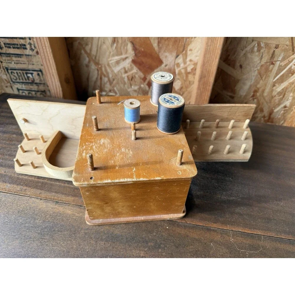 HW Murray Vintage Wood Sewing Cabinet Box Spool Organizer